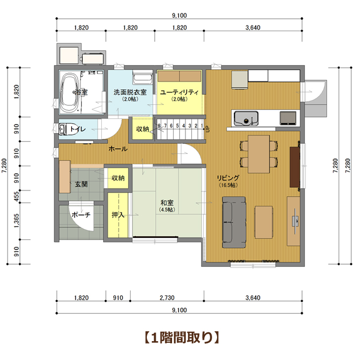 2階建て住宅：階段を中心に回れる動線のある4LDKの間取り