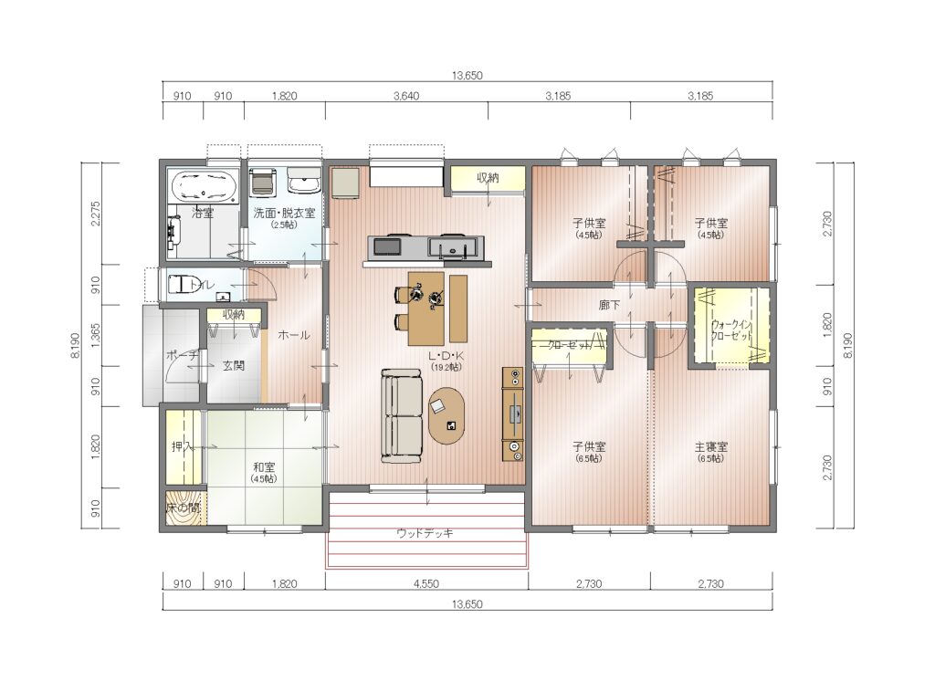 【6人家族5LDK】広いリビングとウッドデッキのある住みごこちのいい家