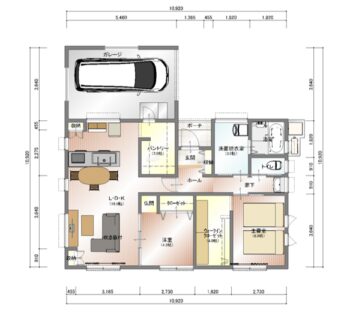 【3人家族2LDK】インナーガレージ（車1台分）がある住みごこちのいい家