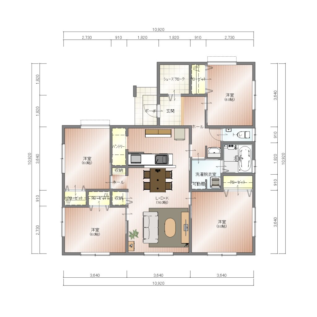 【5人家族4LDK】大型シューズクロークのある住みごこちのいい家