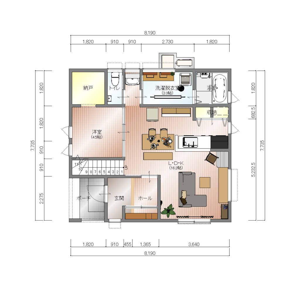 【4人家族4LDK】水回りを集中させた住みごこちのいい家