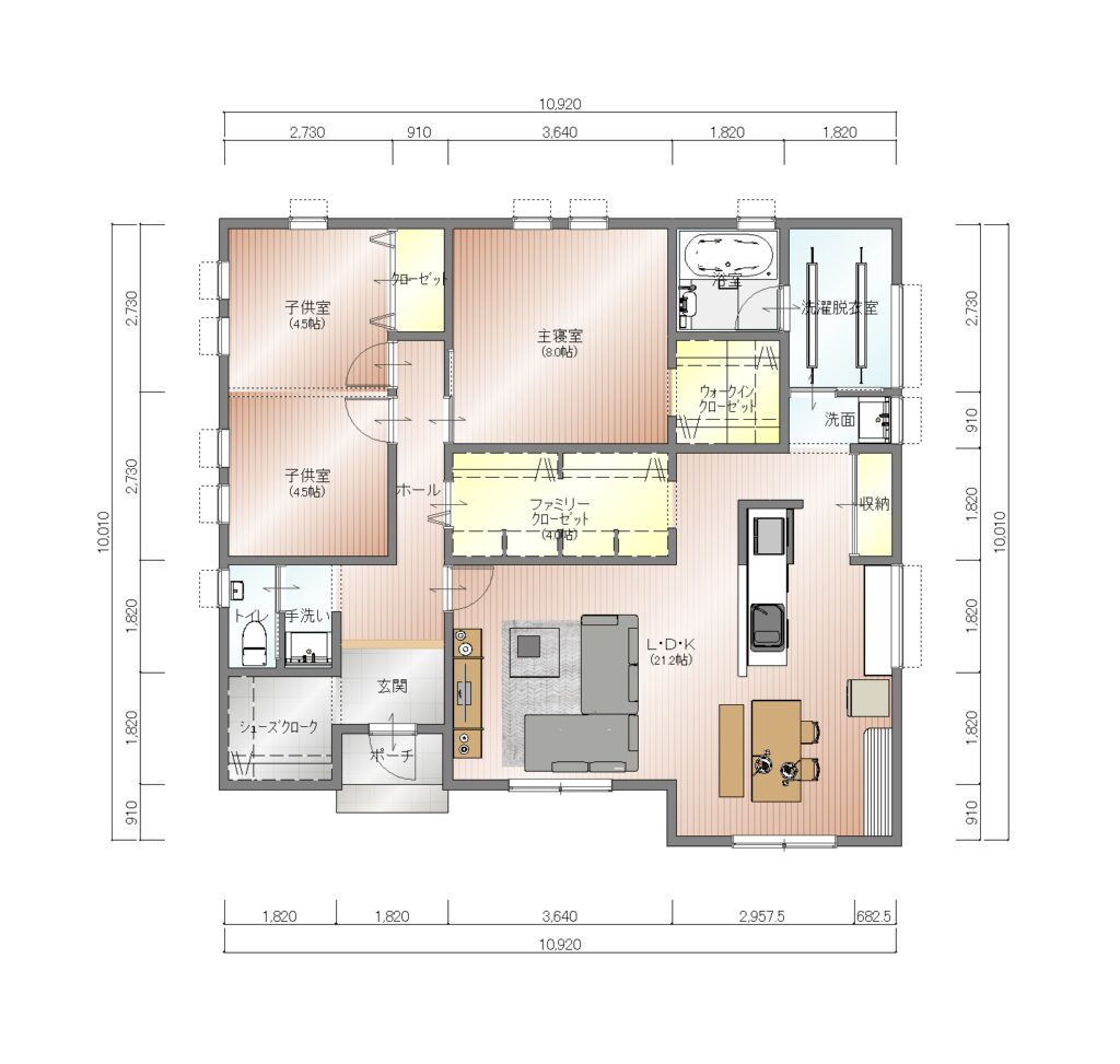 【4人家族3LDK】家の中心にファミリークローゼットがある住みごこちのいい家