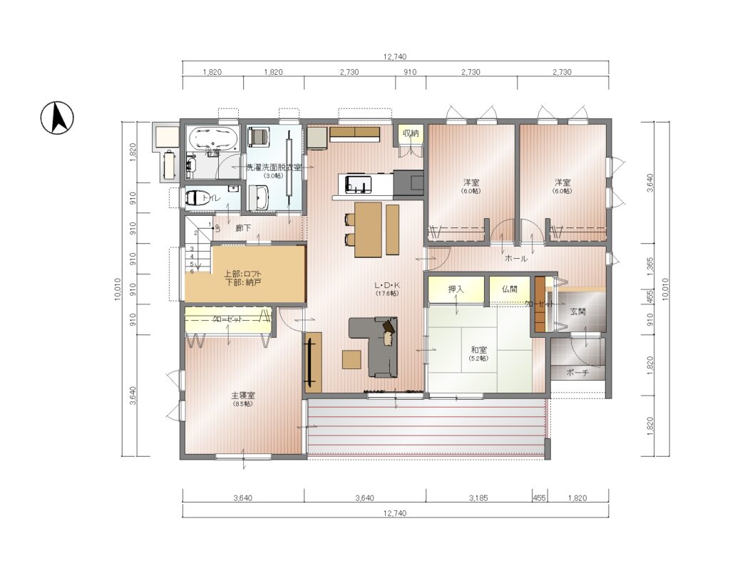 【4人家族3LDK】リビングが見渡せるロフトがある住みごこちのいい家