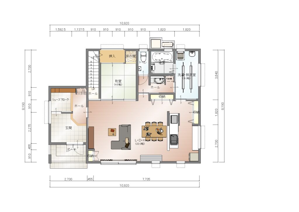 【5人家族5LDK】広い洗濯室とシューズクロークのある住みごこちのいい家