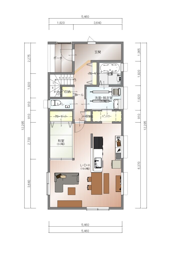 【4人家族4LDK】キッチンから水回り一直線の住みごこちのいい家