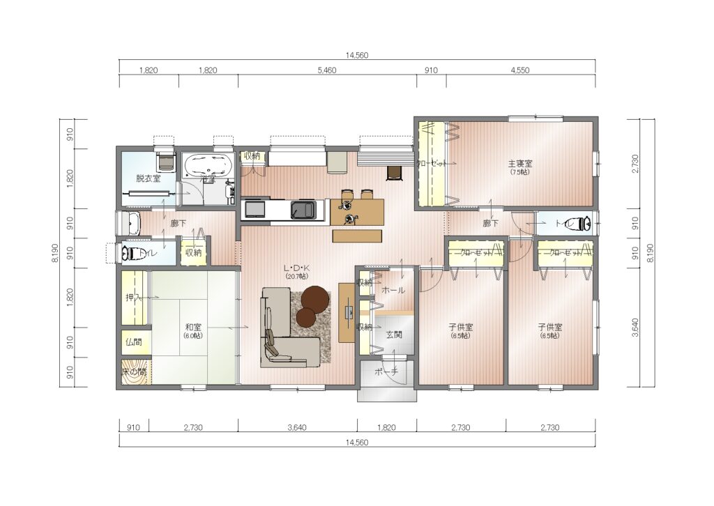 【4人家族4LDK】スタディコーナーのある住みごこちのいい家