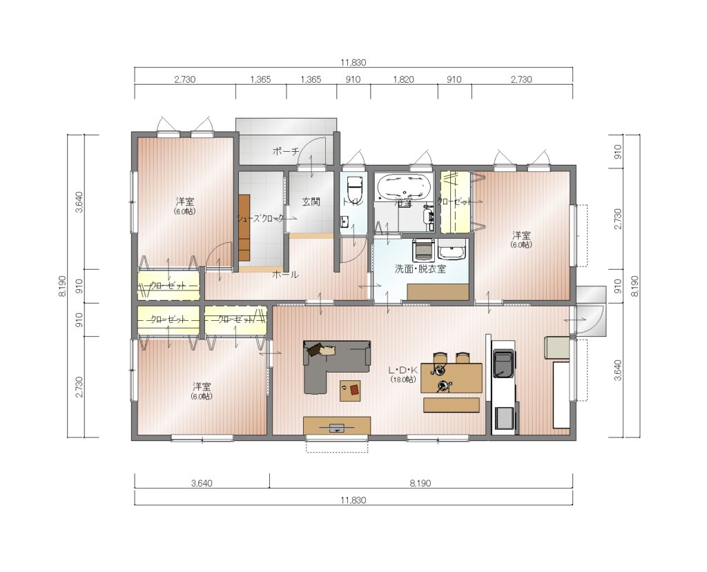 【4人家族3LDK】広いシューズクロークのある住みごこちのいい家